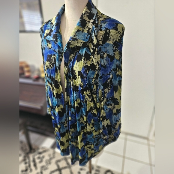 The Travel Collection Blue And Gold Button Down, Stretch, Size 1X, 80s Vintage - Picture 2 of 5